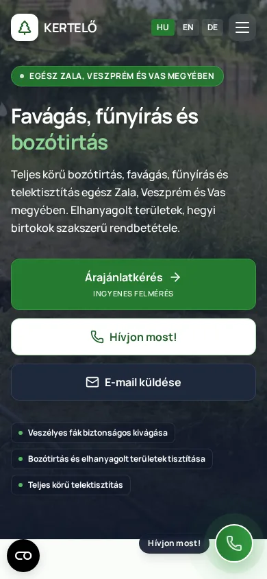 Kertelő weboldala telefonon