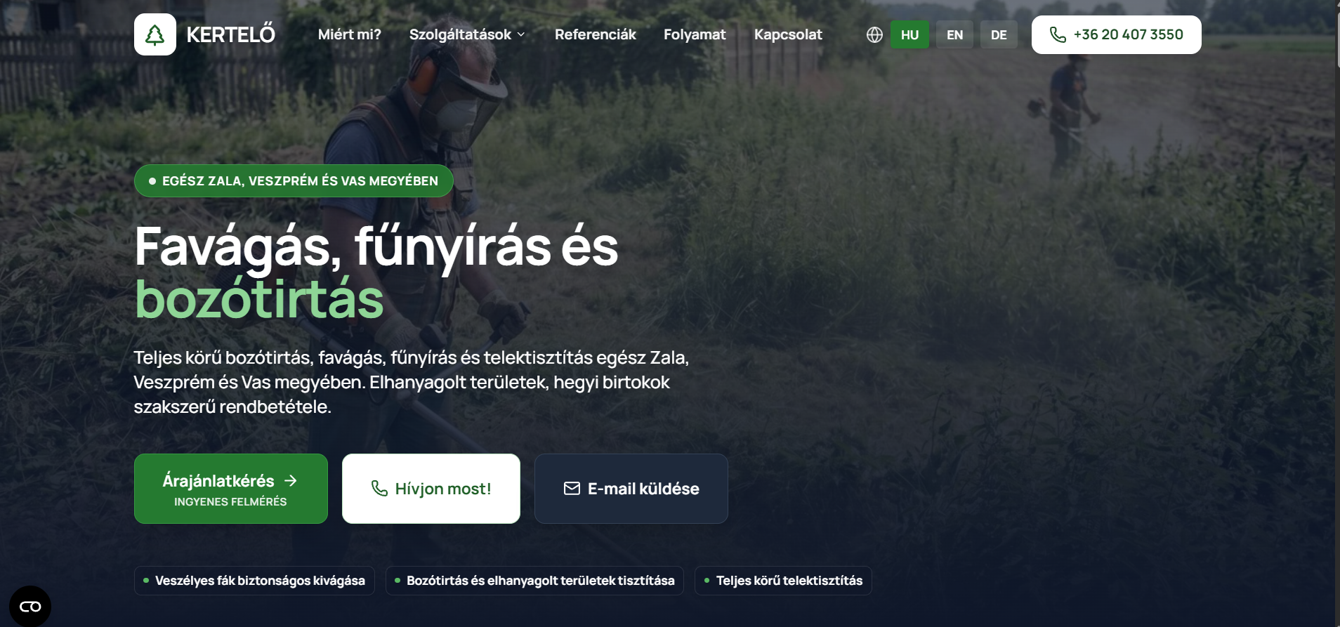 Kertelő weboldala számítógépen