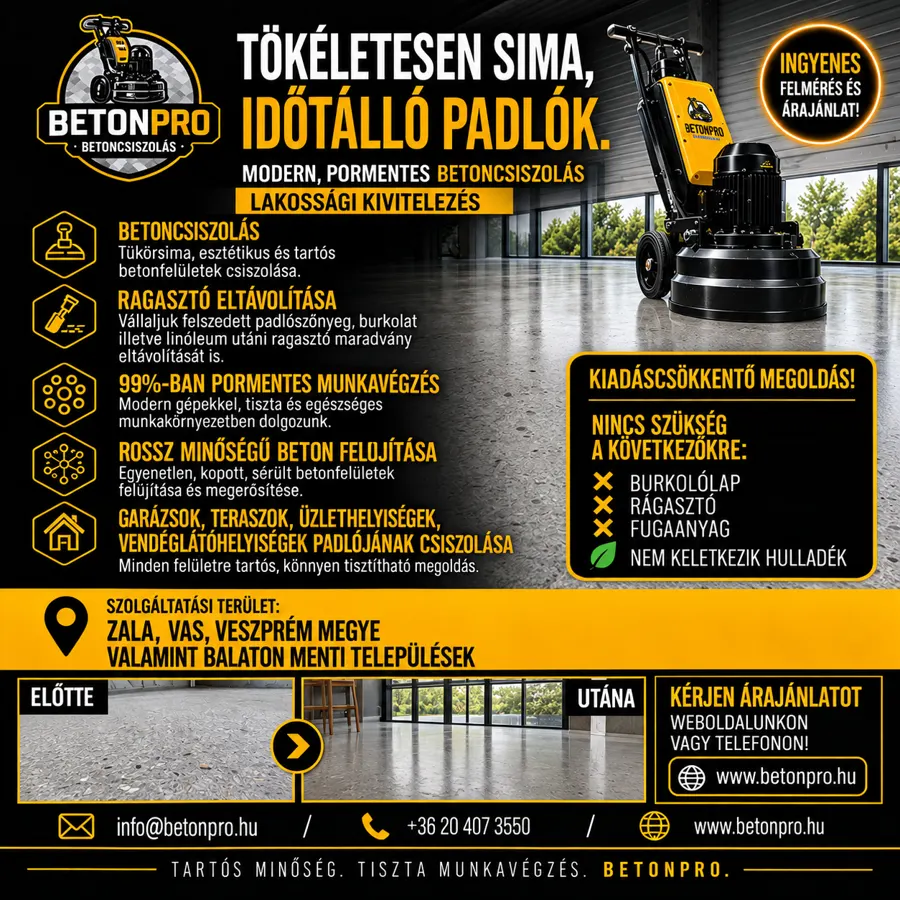 Plakát · Betoncsiszolás és járólappolítás