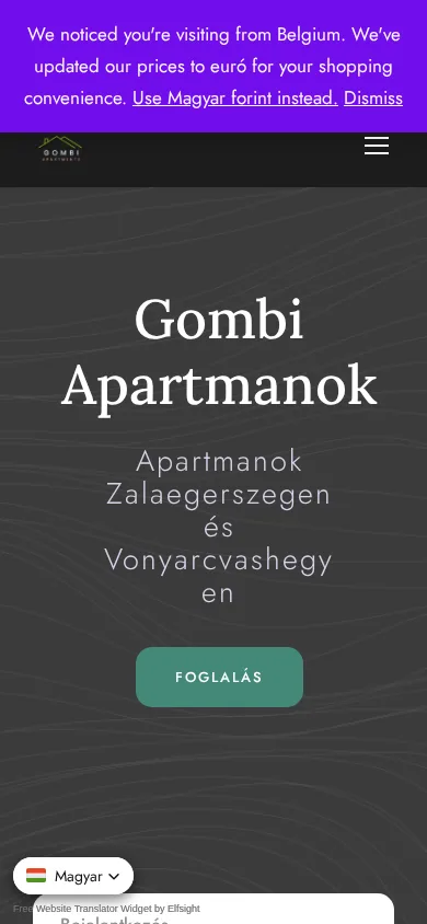 Gombi Apartments weboldala telefonon